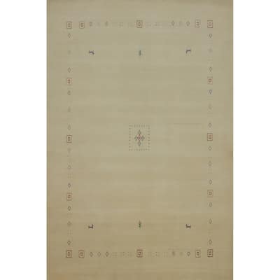 Hand Knotted Oriental 100% Wool Carpet Tribal Animal Pictorial Beige & Ivories Gabbeh Area Rug - 7' 8'' X 5' 7''
