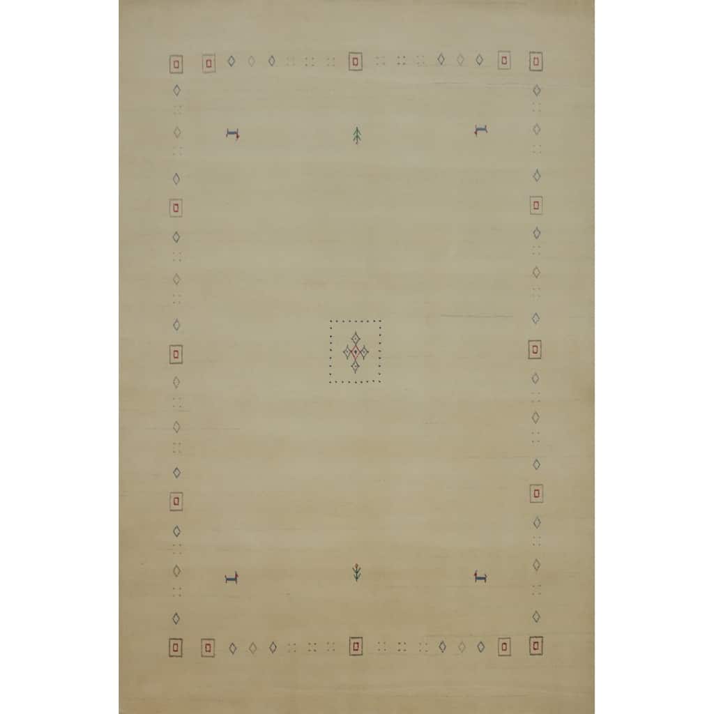Hand Knotted Oriental 100% Wool Carpet Tribal Animal Pictorial Beige & Ivories Gabbeh Area Rug - 7' 8'' X 5' 7''