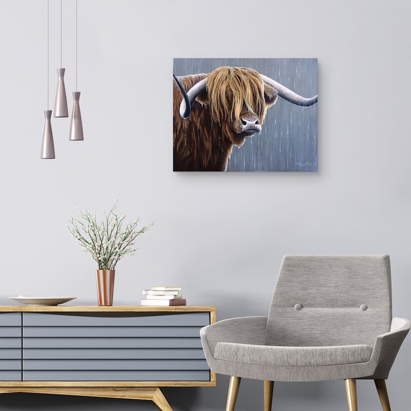 Highland Bull Rainy Day by Jeremy Paul Canvas Art Print