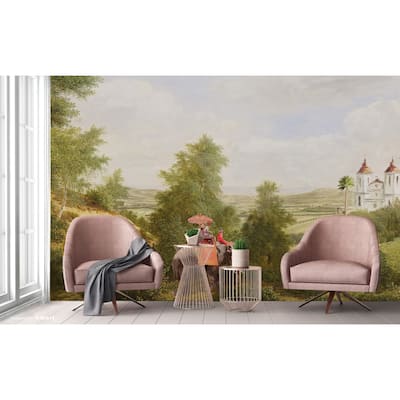 Vintage Scenic Wallpaper Mural with Elephant Ride and Serene Countryside Landscape