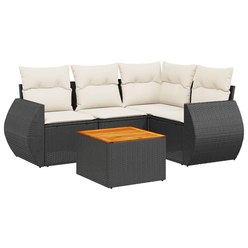 vidaXL Patio Sofa Set with Cushions Outdoor Furniture 5 Piece Poly Rattan - 24.4 x 24.4 x 27.2