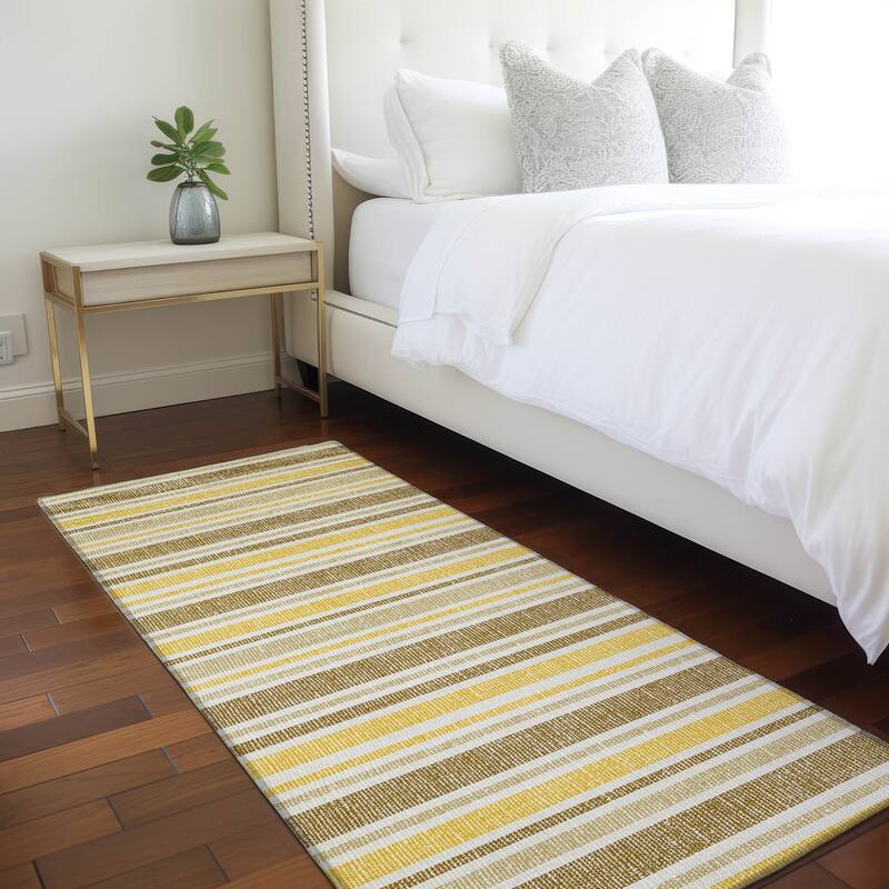 Machine Washable Indoor/ Outdoor Multi Cabana Stripe Chantille Rug