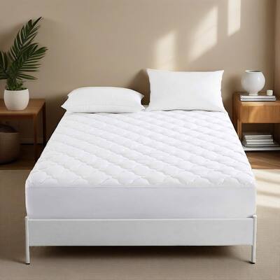 Quilted Fitted Mattress Pad, Elastic Stretches up to 18 Inches Deep, Pillow Top Mattress Cover - White
