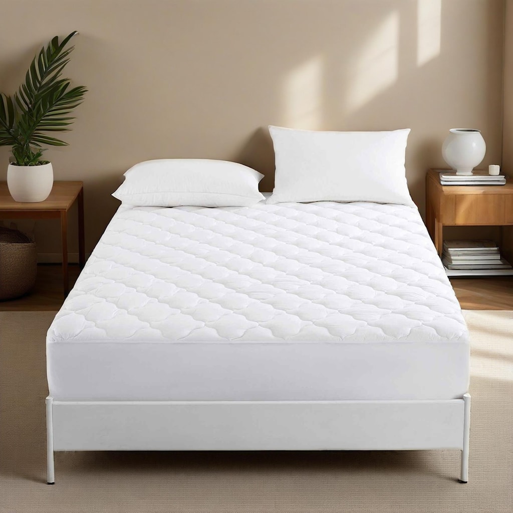 Quilted Fitted Mattress Pad, Elastic Stretches up to 18 Inches Deep, Pillow Top Mattress Cover - White