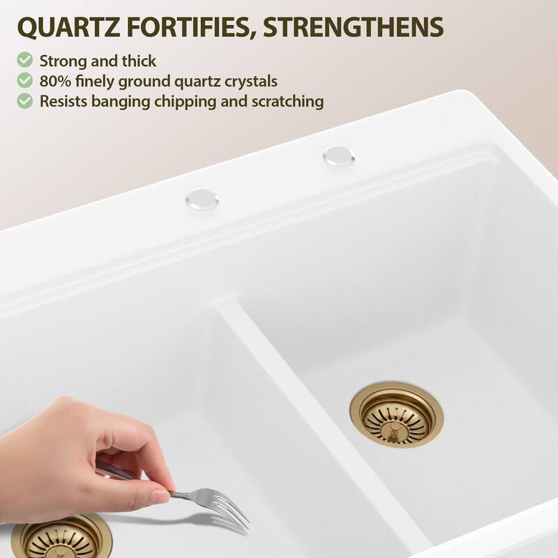 Lordear 33" Kitchen Sink Double Bowl Drop In Workstation Low Divider Quartz Composite Sink - 22 in.W x 33 in.D x 9.65 in.H