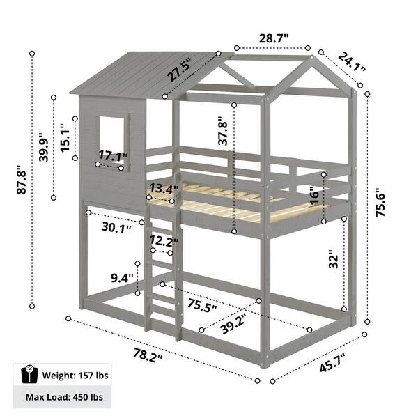 dimension image slide 0 of 3, Deer Blind House Bunk Bed Twin Over Twin Bunk Bed for Kids, Bunk Beds, Playhouse Twin Bunk Bed, Wooden Bunk Beds for Kids