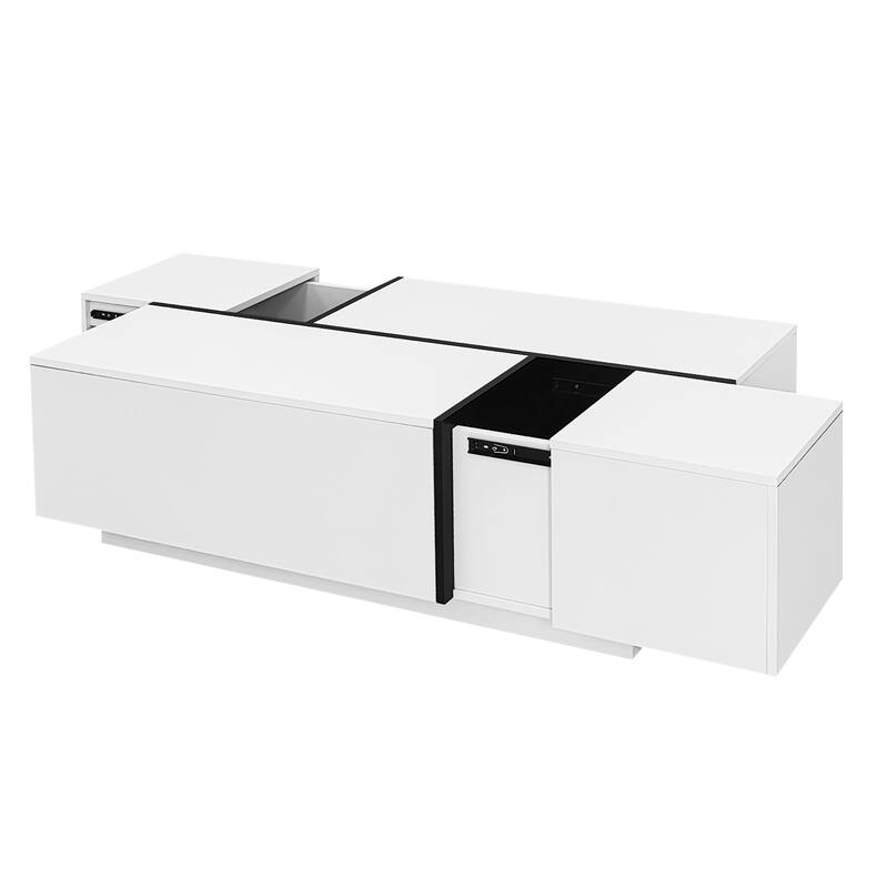Extendable Coffee Table with Hidden Storage Compartments and 2 Drawers, Multi-Functional Center Table with High-Gloss Finish