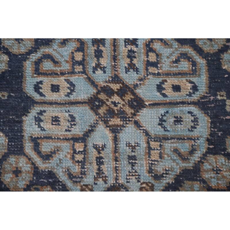 Hand Knotted Oriental 100% Wool Carpet Traditional Tribal Navy Blue & Blues Heriz Area Rug - 9' 6'' X 6' 7''