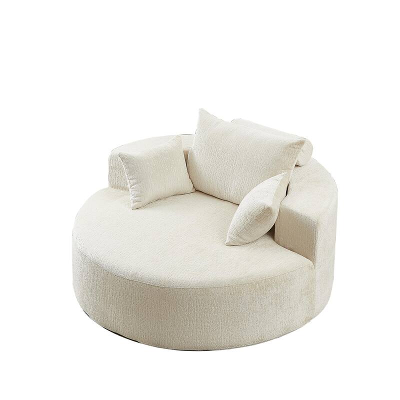 Beige Round Chenille Single Sleeper Sofa with Backrest Pillow