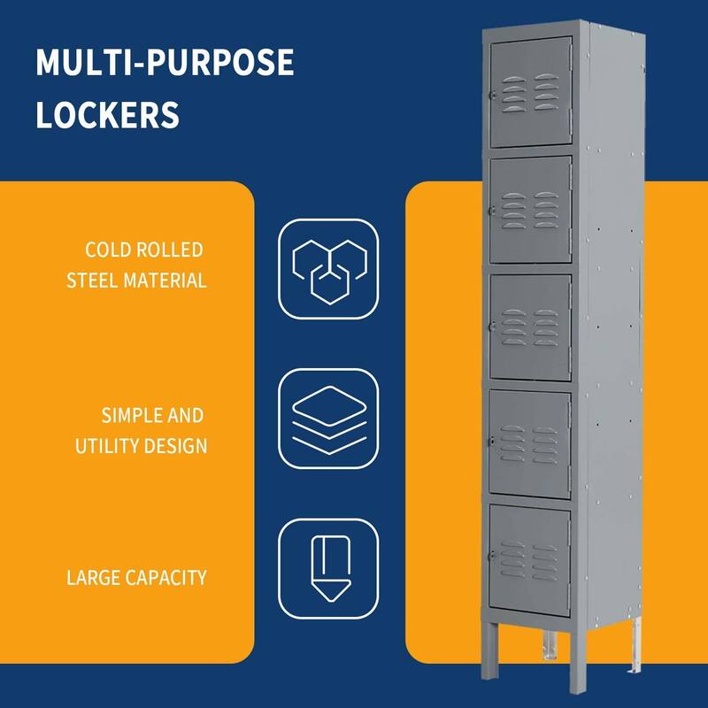 5 Door Metal Lockers Storage Cabinet for School Office Gym