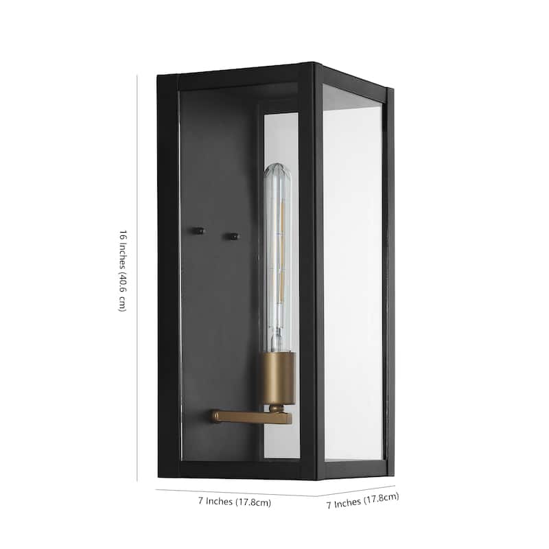 1-Light Iron/Glass Industrial LED Outdoor Lantern, By JONATHAN Y