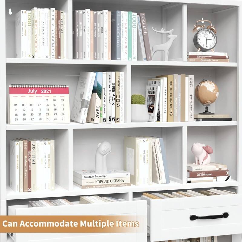 71" Tall Metal Bookcase with 2 Doors, 2 Drawers and Open Shelves