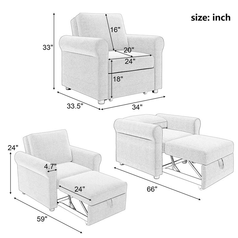 3-in-1 Sofa Bed Chair, Convertible Sleeper Chair Bed