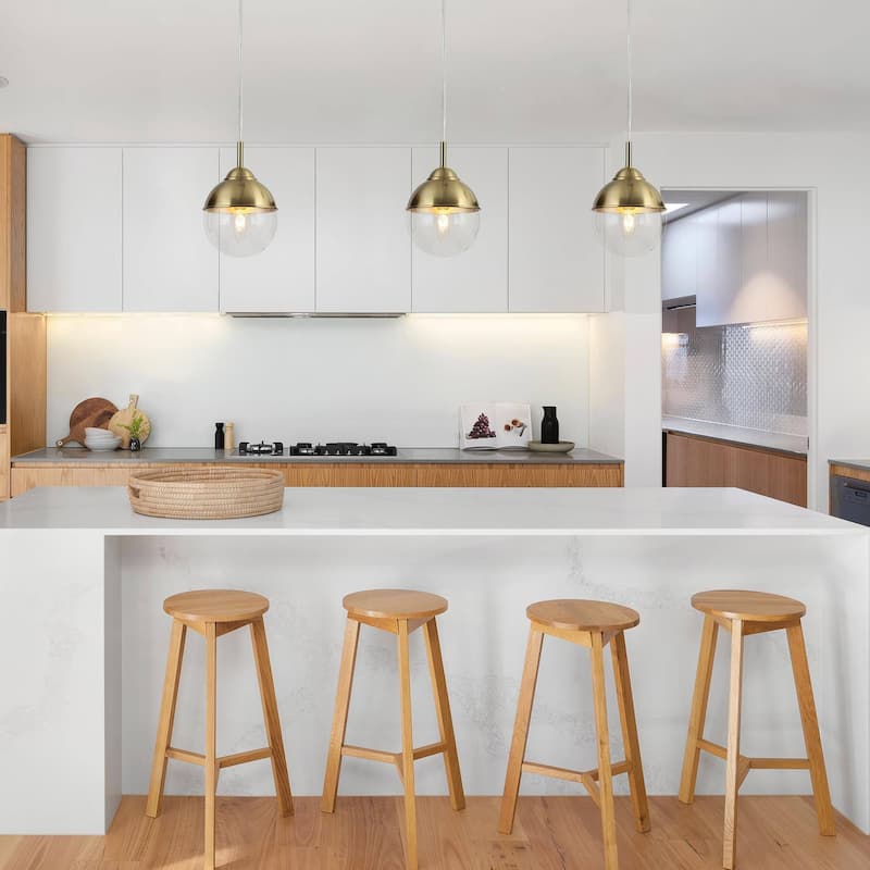 Modern Gold 1-Light Glass Globe Pendant Lights Kitchen Island Lights for Dining Room - 6" D x 9" H