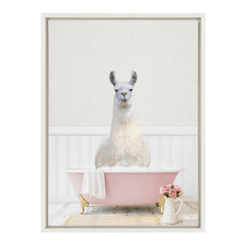 Kate and Laurel Sylvie Llama Rose Bath Framed Canvas by Amy Peterson
