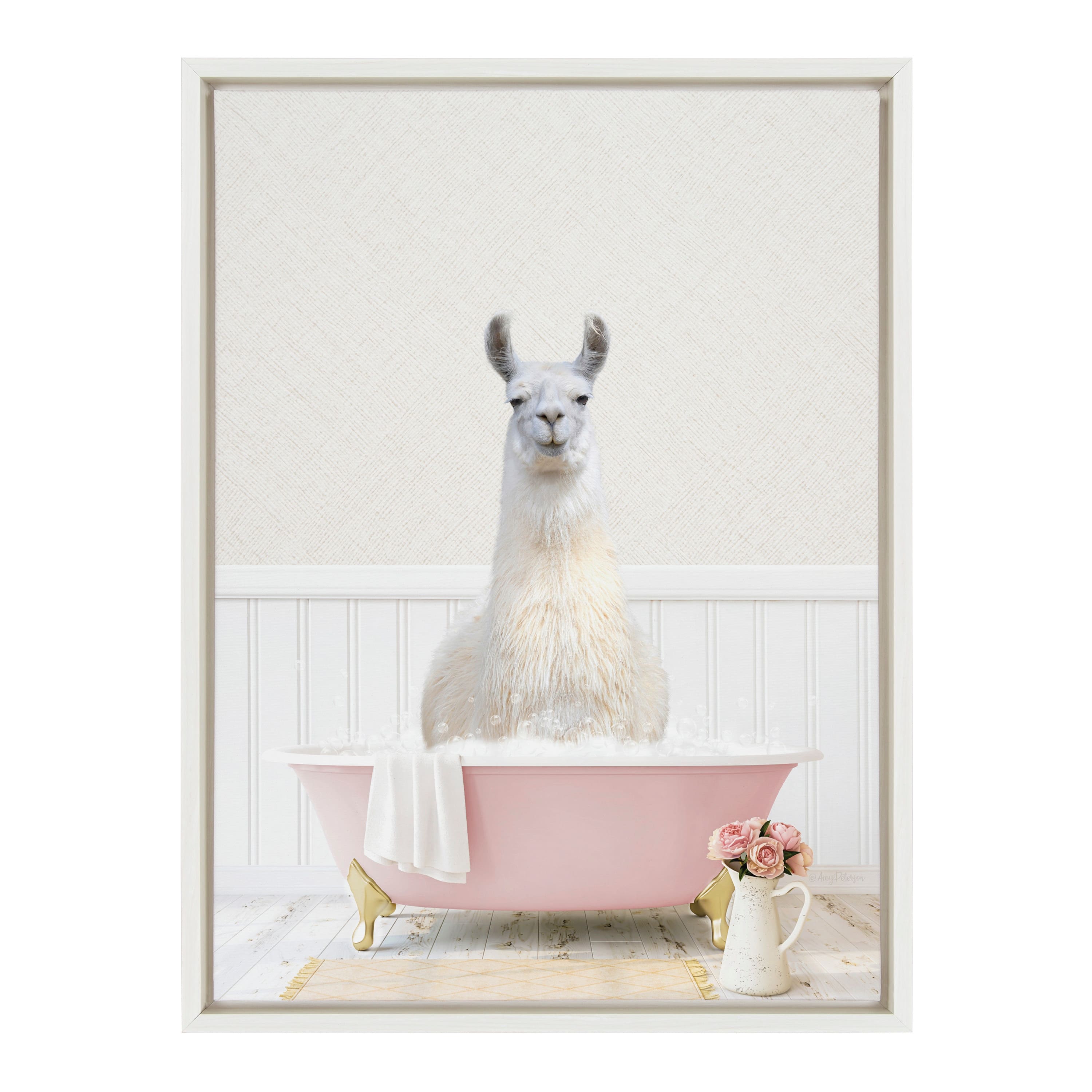 Kate and Laurel Sylvie Llama Rose Bath Framed Canvas by Amy Peterson ...
