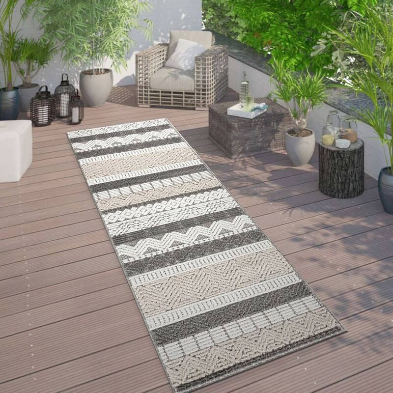 Marbella Contemporary Boho Indoor/Outdoor Area Rug - 2' 7" X 8' Runner - Gray