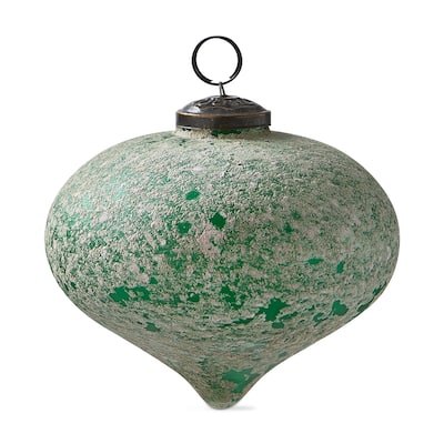 Antiqued Dark Green Glass Drop Ornament 5 In for Christmas Tree Decor - Elegant Holiday Decoration