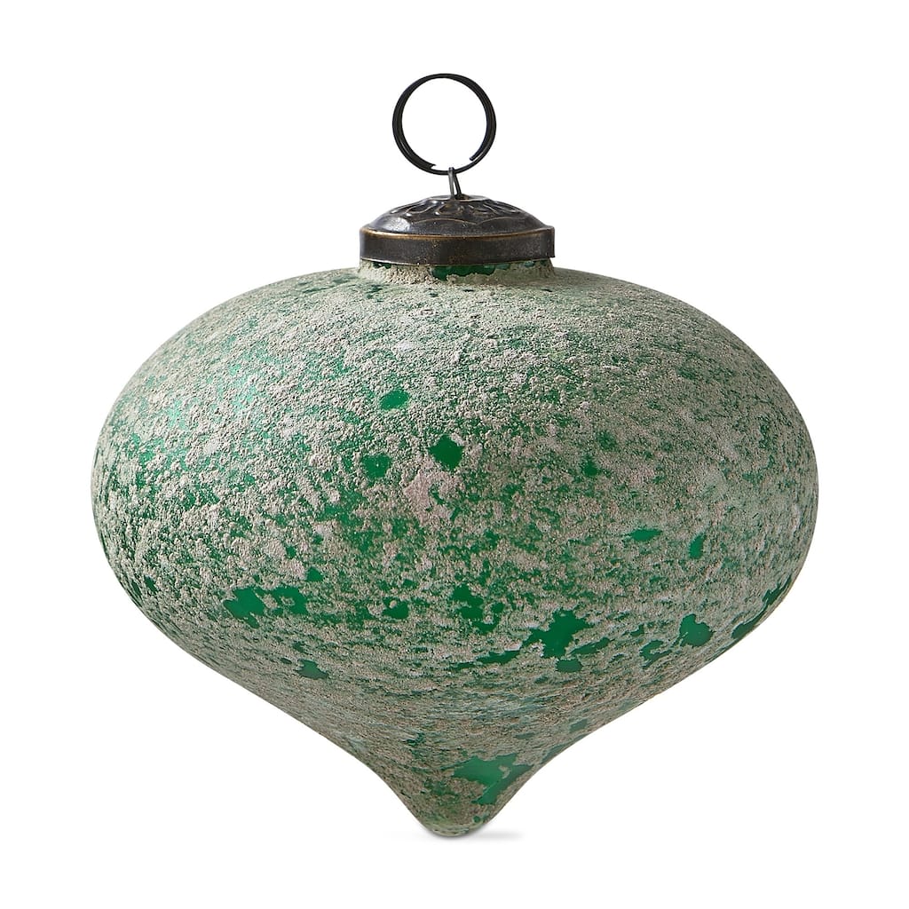 Antiqued Dark Green Glass Drop Ornament 5 In for Christmas Tree Decor - Elegant Holiday Decoration