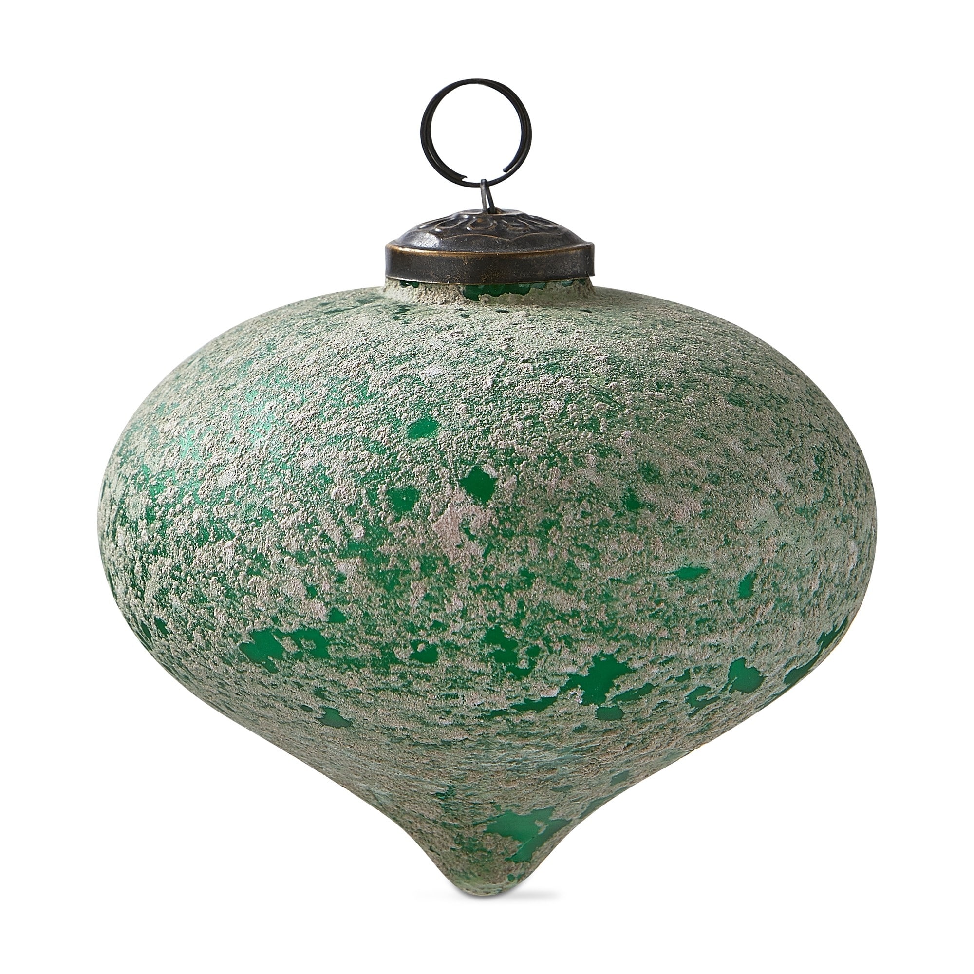 Antiqued Dark Green Glass Drop Ornament 5 In for Christmas Tree Decor - Elegant Holiday Decoration