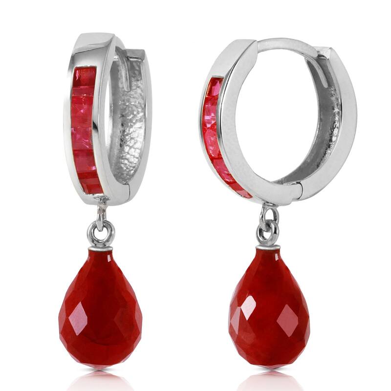14K Solid Gold Hoop Elegant Dangling Ruby Gemstone Women's Earrings