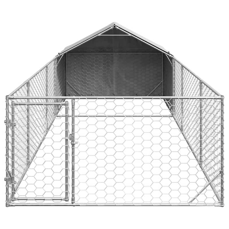 vidaXL Outdoor Dog Kennel Galvanized Steel Galvanized Steel, PE Fabric