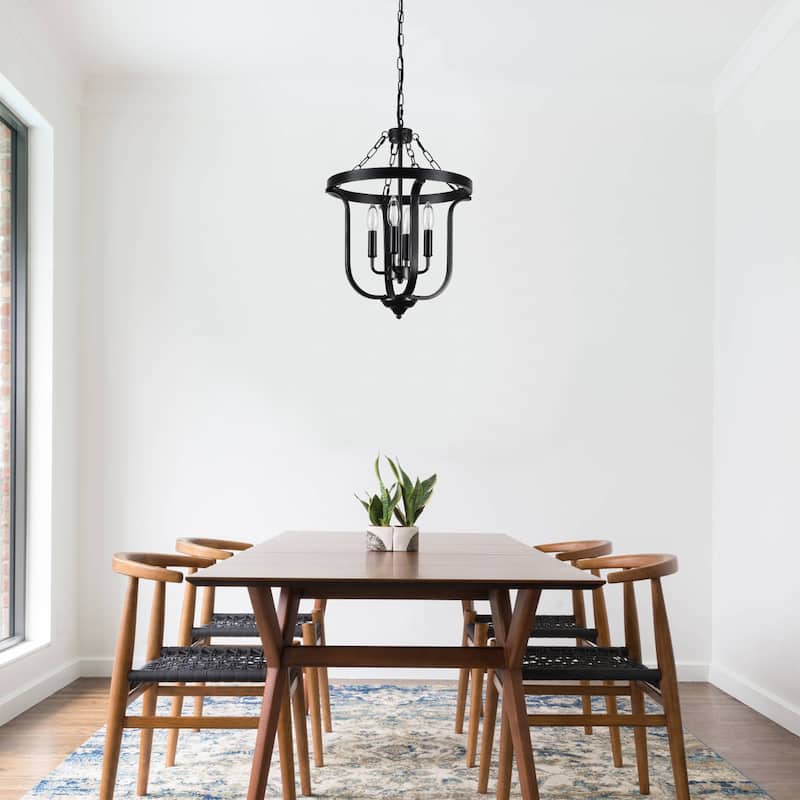 4-Light Candle Accents Rustic Cage Chandelier for Dining Room Kitchen Island