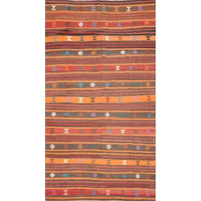 Hand Woven Oriental 100% Wool Carpet Southwestern Tribal Multi-Colored Kilim Area Rug - 9' 1'' X 5' 3''
