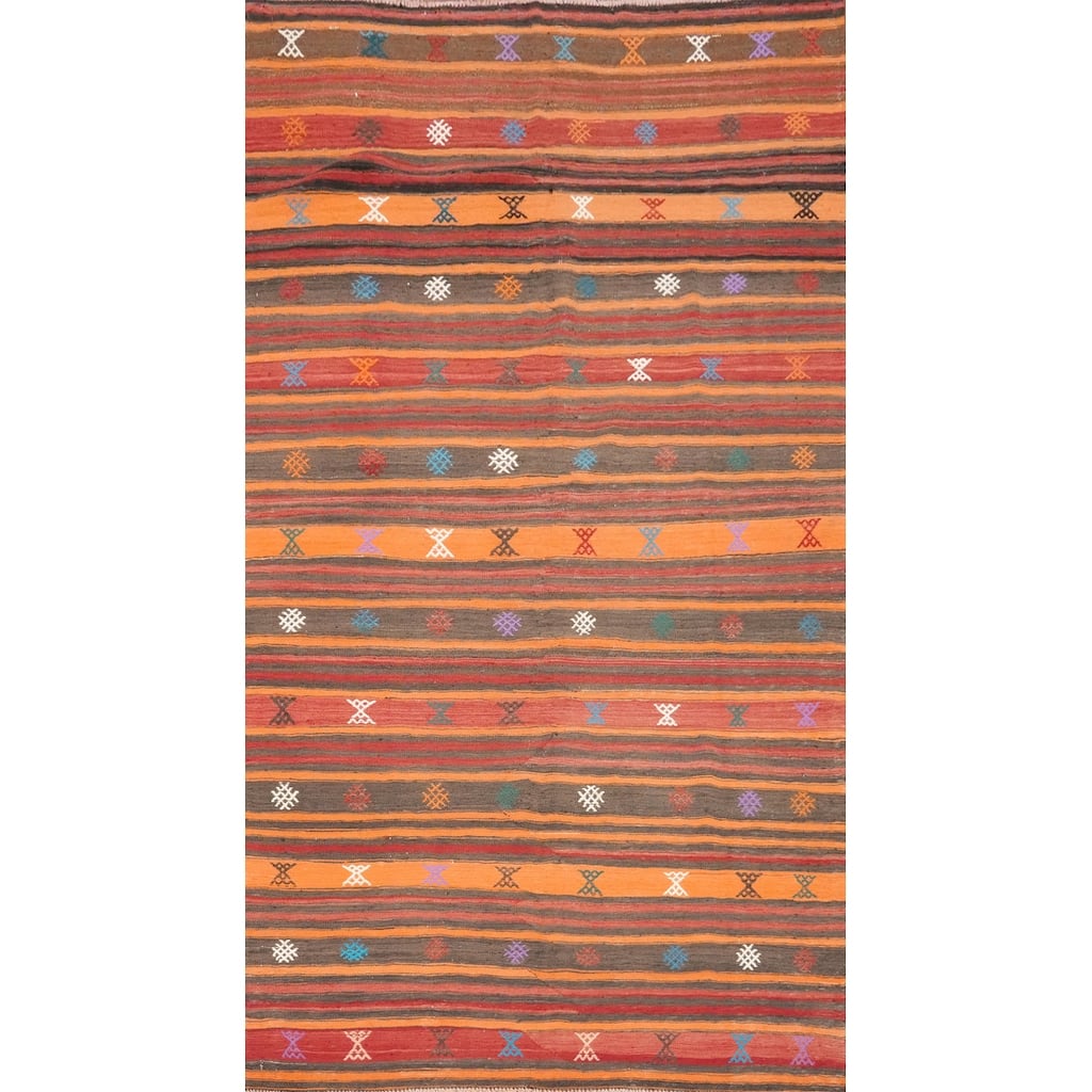 Hand Woven Oriental 100% Wool Carpet Southwestern Tribal Multi-Colored Kilim Area Rug - 9' 1'' X 5' 3''
