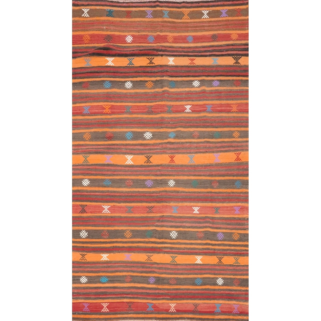 Hand Woven Oriental 100% Wool Carpet Southwestern Tribal Multi-Colored Kilim Area Rug - 9' 1'' X 5' 3''