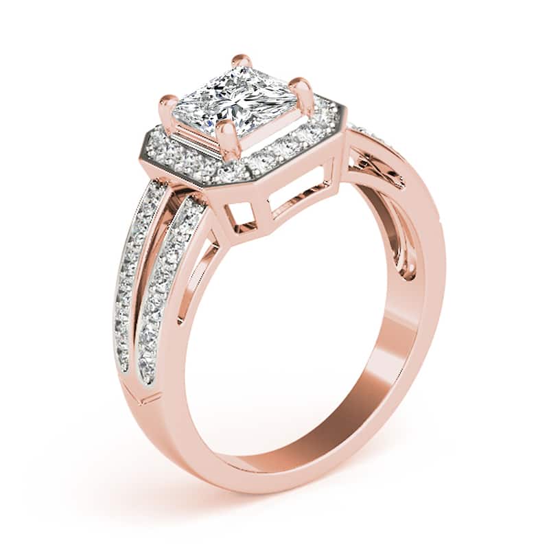 Auriya 14k Rose Gold Lab Grown Princess Diamond Halo Engagement Ring 0.50 to 5.00 ct. tw. (F-G VS)