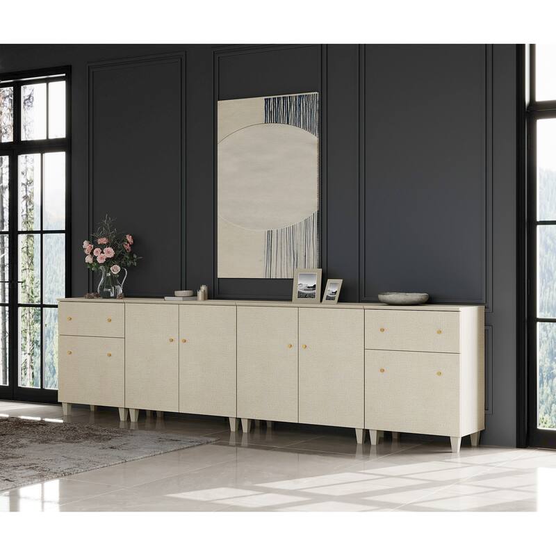 Wood Dresser with 2 Drawers and 4 Cabinets for Bedroom, 118" Wide