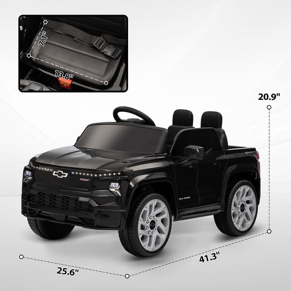 dimension image slide 2 of 4, Chevrolet Licensed 12V Kids Electric Car with Remote Control, MP3, LED Lights, Spring Suspension, and 3 Speed Settings