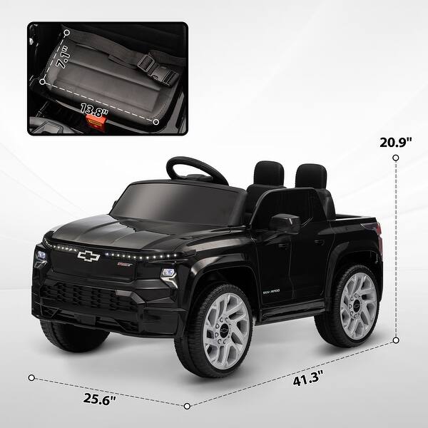 dimension image slide 2 of 4, Licensed Qaba Chevrolet Silverado EV RST 12V Ride-On Car, Parent Remote, Soft Start, Music, 3 Speeds, Black
