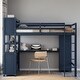 preview thumbnail 1 of 9, Full Size Dark Blue Loft Bed with Wardrobe, L-Shaped Desk, Cabinet, Bookshelf, and Safety Rails Dark Blue