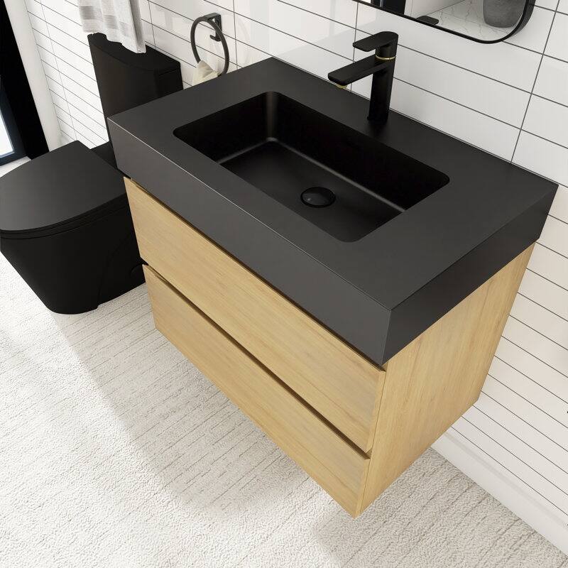 24 in. W x 18 in. D x 25 in. H Single Sink Wall Mounted Bath Vanity for Modern Bathroom Black Sink Basin