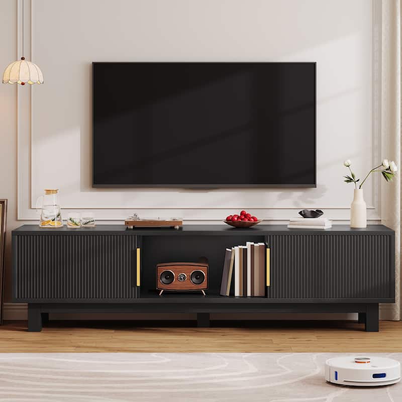 Moasis 59"W Fluted TV Stands for TVs up to 65 Inches, Entertainment Center with Power Outlets