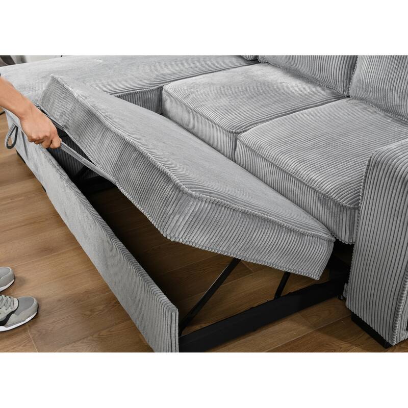 Roomfitters L Shaped Sectional Sofa Bed with Pull Out, Storage Chaise and USB Cup Holder