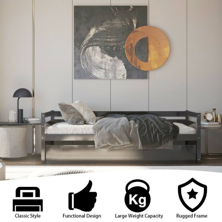 Metal Twin Size Trundle Platform Bed Frame with Wooden Slat Support and Space-Saving Design