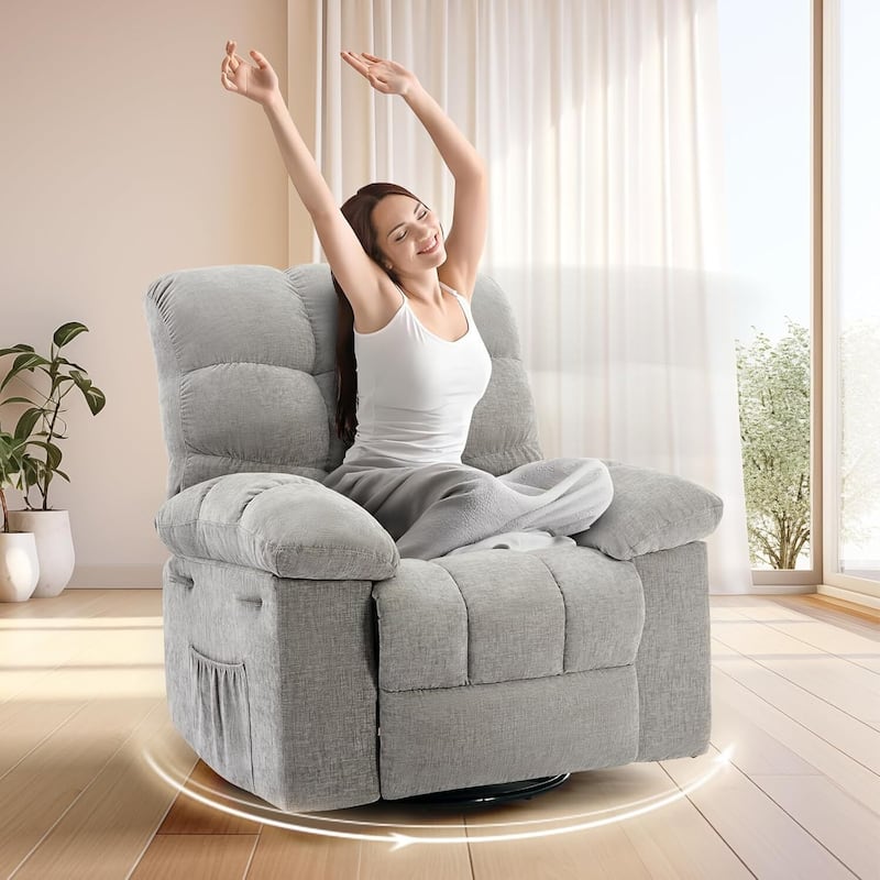 Upholstered 360° Swivel Recliner Rocker Chair for Room - 1PC - Grey