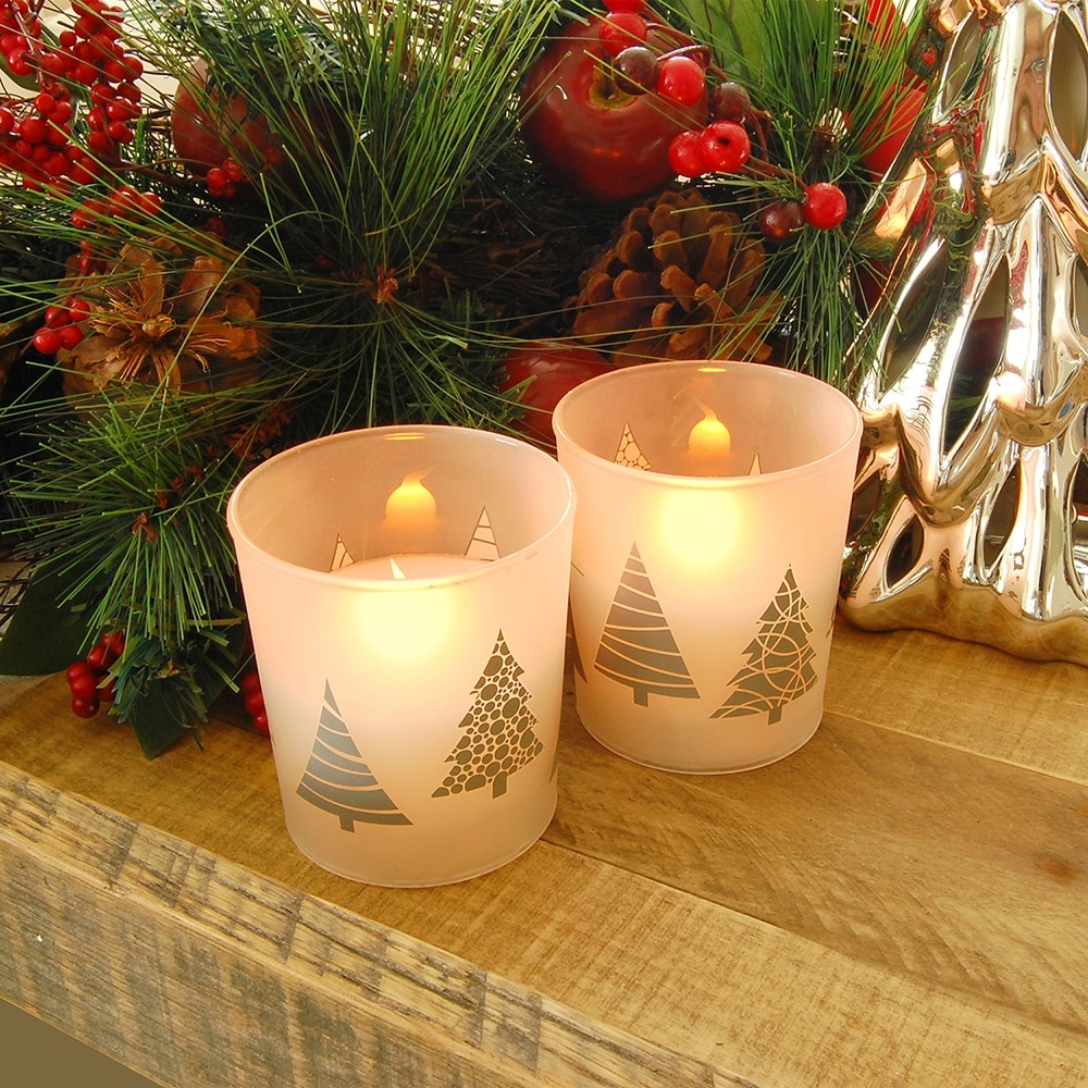 Shop Black Friday Deals On Set Of 2 Green Christmas Tree Battery Operated Led Candles 3 75 Overstock 29917960