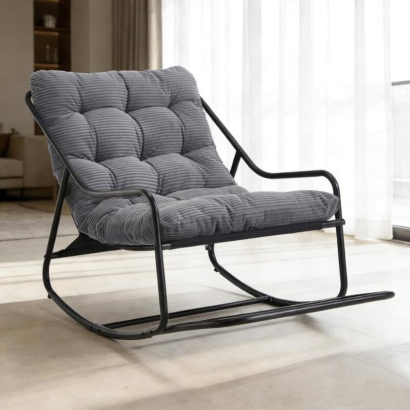 Oversized Rocking Chair, Cozy Papasan Chair with Thick Cushion-Wrapped Frame for Outdoor & Indoor