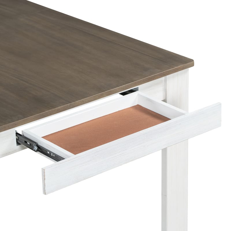 Extendable Table with 12" Removable Leaf, 7-Piece Wooden Dining Table Set with 6 Upholstered Chairs & 2 Drawers