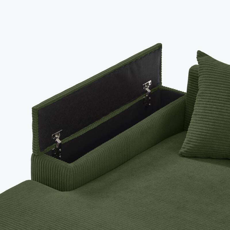 111" Luxury L-Shaped Sectional - Convertible Chaise Lounge with Hidden Storage, Corduroy Upholstery