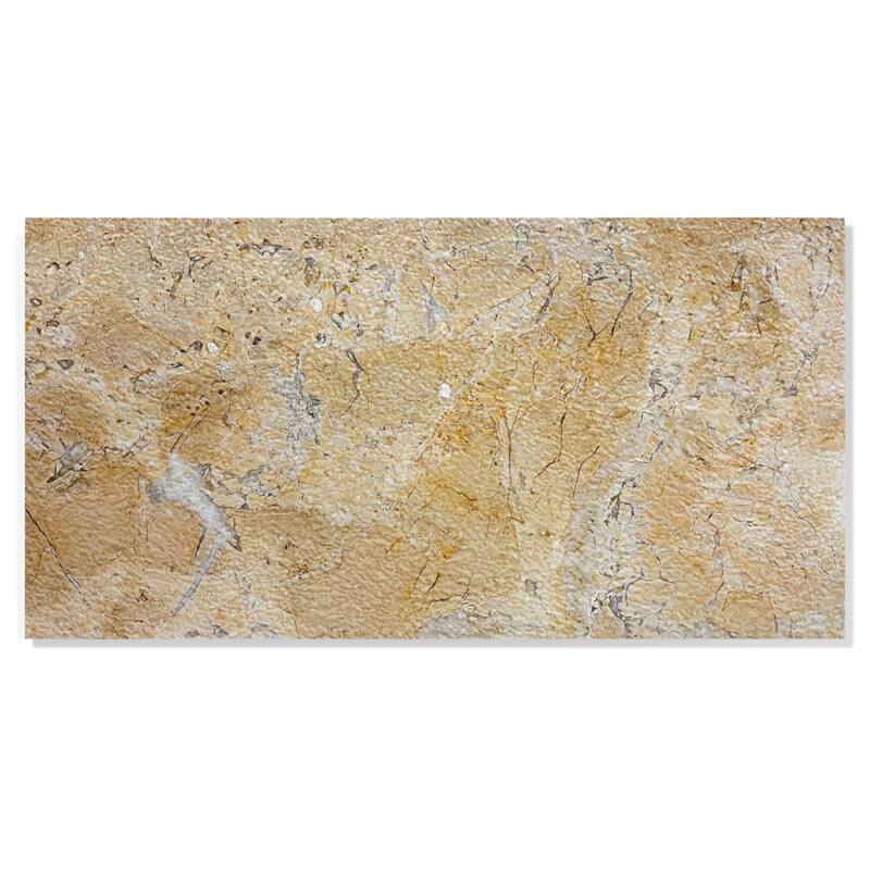 Roomfitters Natural Marble Tile, Leather Finish Stone for Floor and Wall, Genuine Marble, 4-Piece Box, Gold Yellow Beige