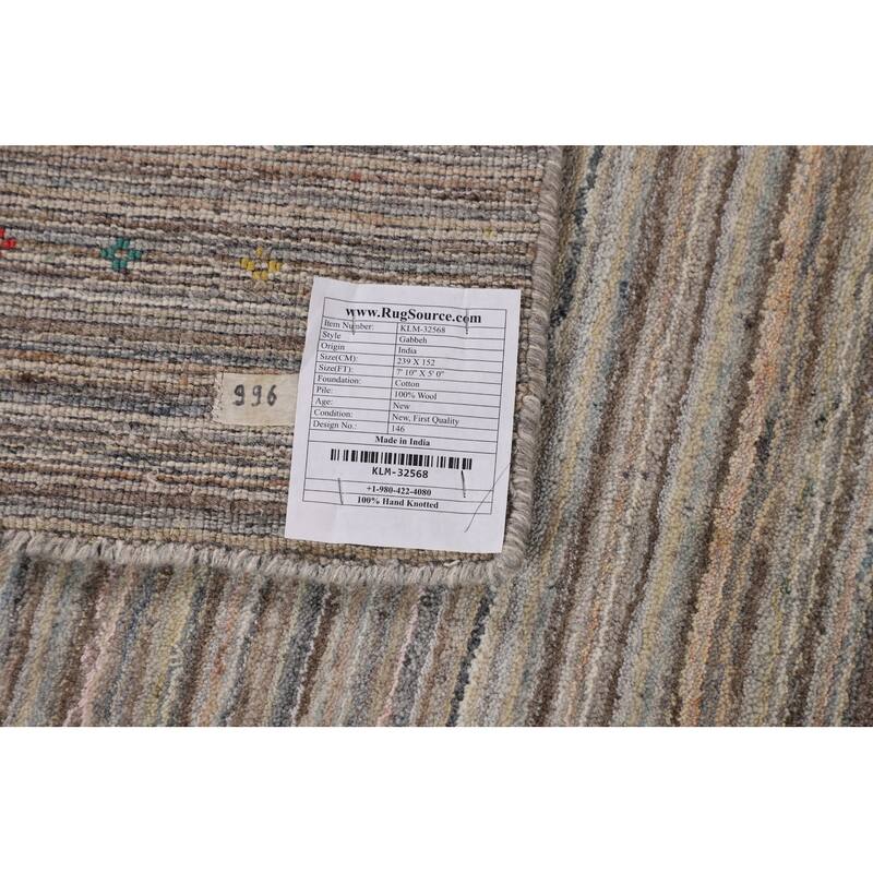Earth Tone Gabbeh Indian Area Rug Handmade Tribal Wool Carpet - 5'0" X 7'10"