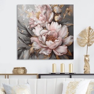 Designart "Pink Grey Peonies Elegance I" Floral Peony Canvas Art Print ...