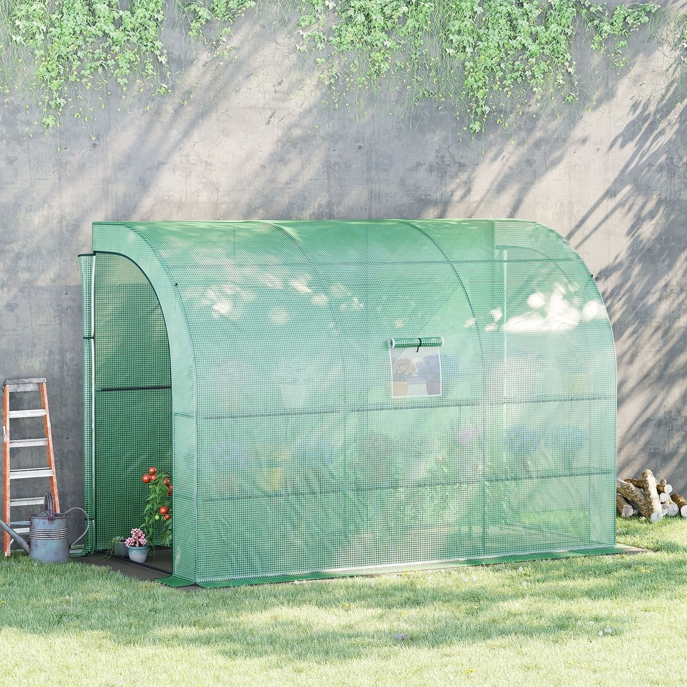 Outsunny 10' x 5' x 7' Outdoor Walk-In Greenhouse, Plant Nursery with Zippered Doors, PE Cover and 3-Tier Shelves