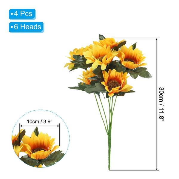 6 Heads Artificial Silk Sunflowers with Stems, Faux Decor Bouquet