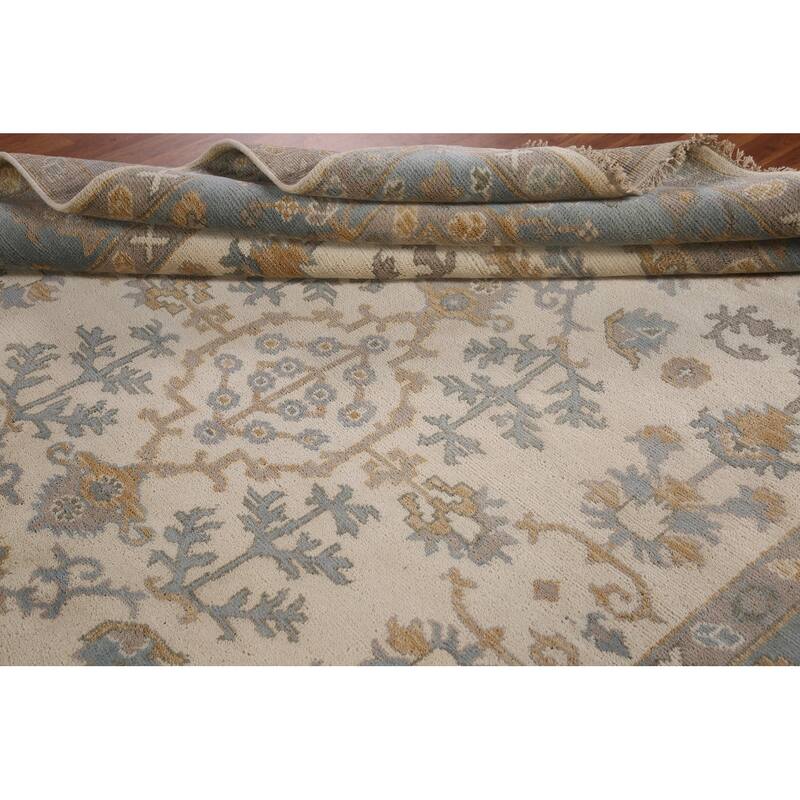 Ivory Oushak Living Room Area Rug Handmade Wool Carpet - 7'11"x 9'9"